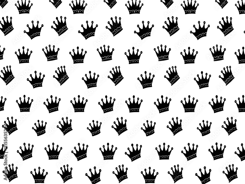 Fototapeta premium Seamless repeating pattern of black crowns on a white background creating a royal wallpaper design for elegant projects.