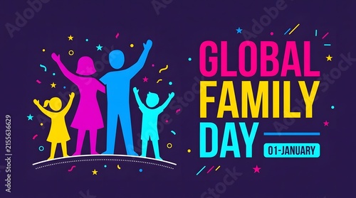 Global family day illustration with cheerful figures and festive elements january 1st celebration