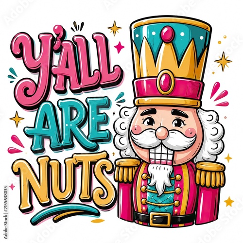 Nutcracker Christmas Typography Illustration | Colorful Holiday Soldier Graphic