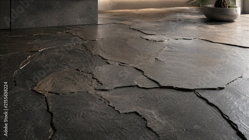 Fractured Dark Slate Stone Floor Tiles in Sunlight