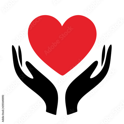 hands holding heart. Red heart cradled by two open hands