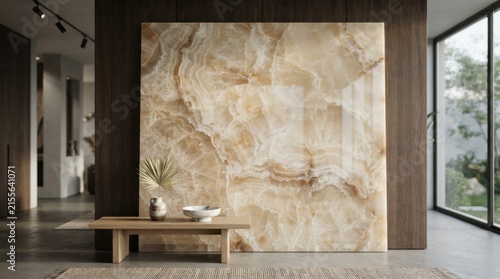 Fototapeta Luxury Onyx Wall Panel Interior Design, Natural Stone Texture, Modern Living Space