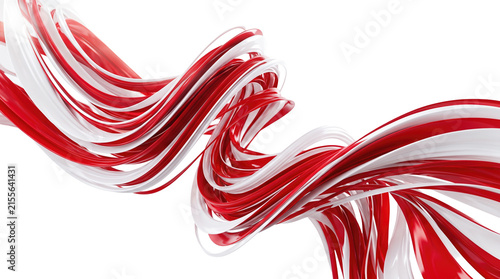 Abstract twisted red white glossy ribbons flowing isolated background 3d rendering bright dynamic floating curved line shape modern futuristic digital art