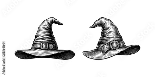 Принти на полотні Witch hats with pointed brims and buckles isolated on transparent background, is