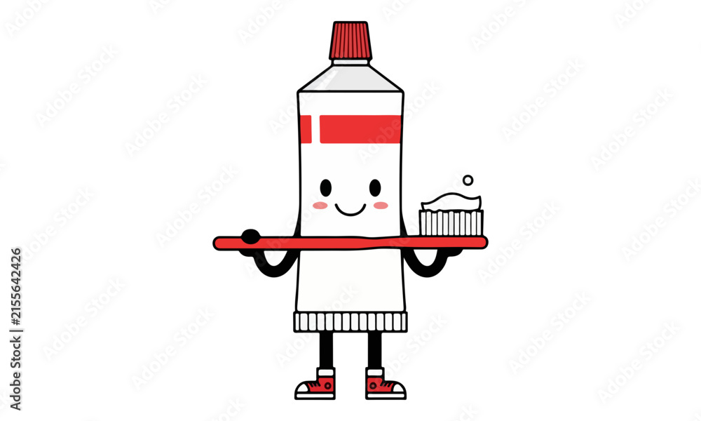 Naklejka premium Toothpaste Tube Character Holding Toothbrush Illustration