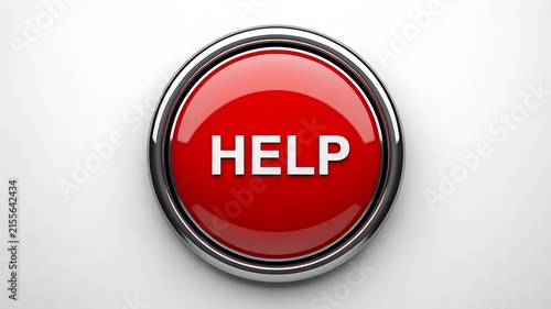 Red help button with bold white lettering on a clean light background
