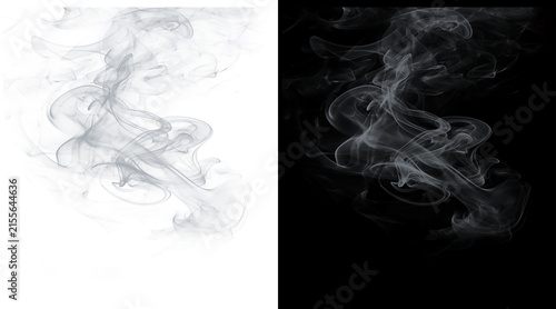 Ethereal white smoke swirls on black and white backgrounds, wispy steam clouds for overlay effects, mystical vapor trails for creative design