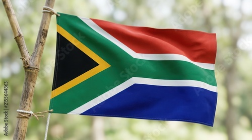 South Africa National Flag Held Upright, Realistic Fabric Texture, Official Symbol and Colors