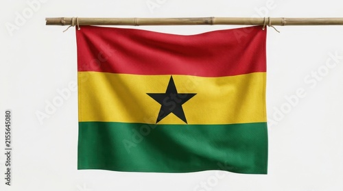 Ghana National Flag Held Upright, Realistic Fabric Texture, Official Symbol and Colors