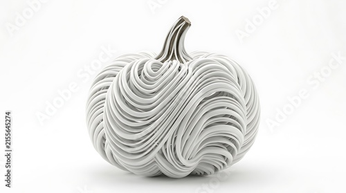 Modern White Decorative Pumpkin with Textured Swirl Design on White Background