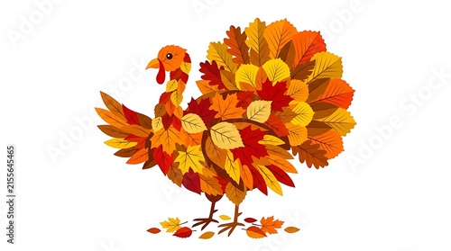 Autumn Leaf Turkey Isolated on White - Seasonal Holiday Decoration Design