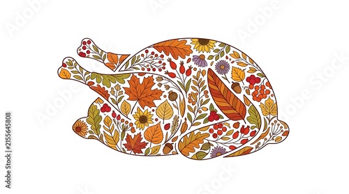 Autumn Harvest Feast Illustration with Colorful Floral and Leaf Design