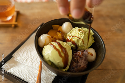 Obraz na płótnie 抹茶のクリームあんみつ