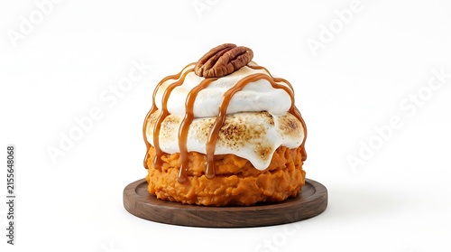 Sweet Potato Dessert with Toasted Meringue, Caramel Drizzle, and Nut