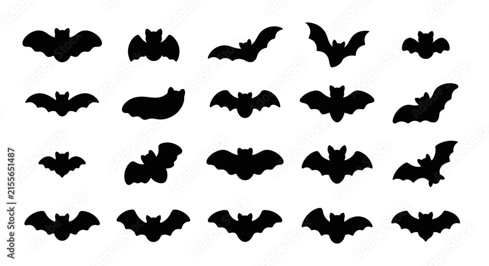 Obraz premium Set of black bat silhouettes in different flying positions for halloween design