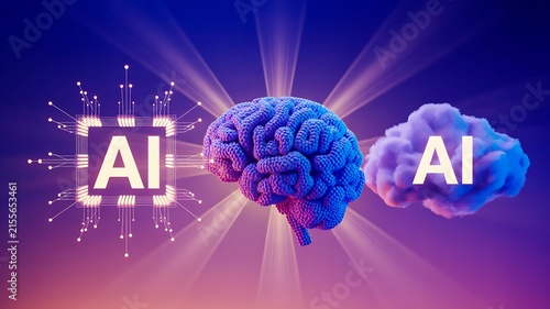  Artificial intelligence concept with human brain and glowing ai technology symbols
