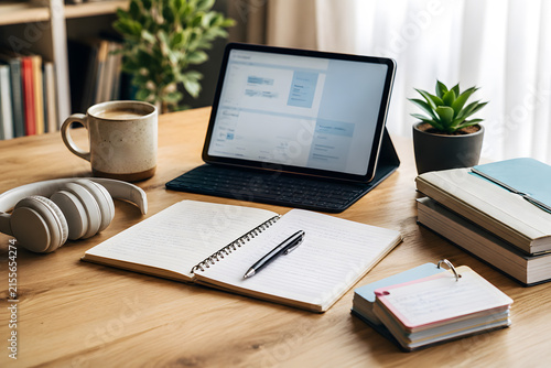 Home office laptop with online learning dashboard
