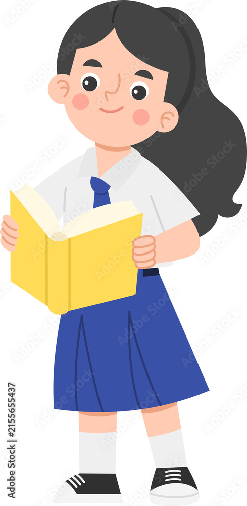 Obraz premium Girl in School Uniform Reading a Book