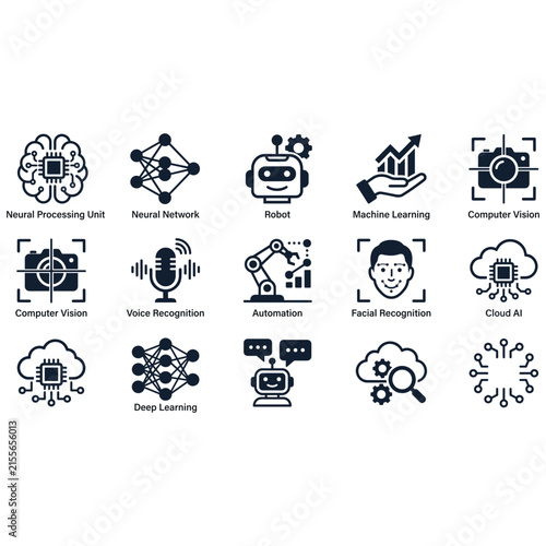 Collection of icons representing various artificial intelligence and machine learning technologies.
