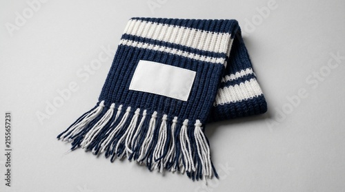 Knitted soccer fan scarf mockup with blank white label for custom branding design