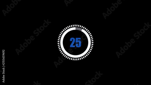 Countdown timer clock circle 30 second with glowing blue digits on dark background
