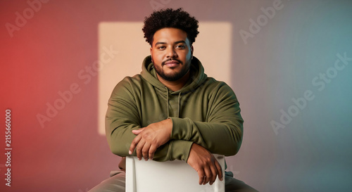 Confident plus size man in studio portrait with gradient background