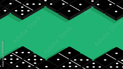 Set of dice stacked on green cloth of a dominoes table. Vector luck and fortune background