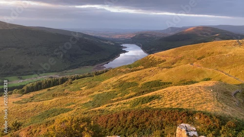Pan across Bannau Brycheiniog National Park Brecon Beacons mountains Wales
