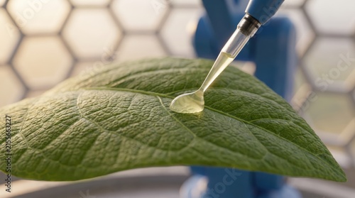 Close-Up of Green Leaf with Droplet Under Scientific Observation Tool