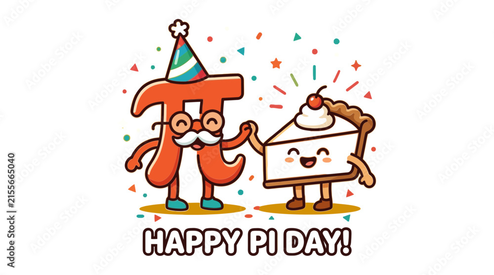 Fototapeta premium Happy Pi Day Cartoon Character Illustration Isolated on Transparent Background