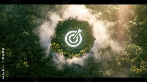 Aerial Forest Landscape with Target and Arrow Symbolizing Environmental Sustainability Goals