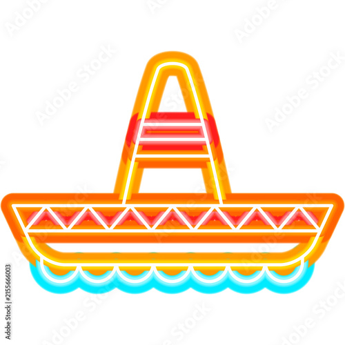 Mexican Sombrero Neon Sign. Vector Illustration of Mexica Traditional Costume Hat Icon