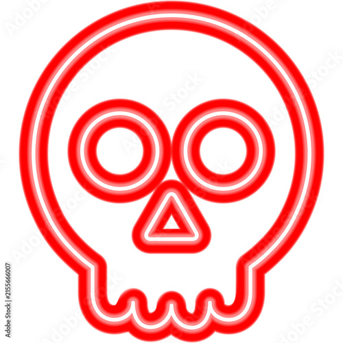 Halloween Holiday. Red Skull Neon Icon. Vector Illustration of Dead Head Remains