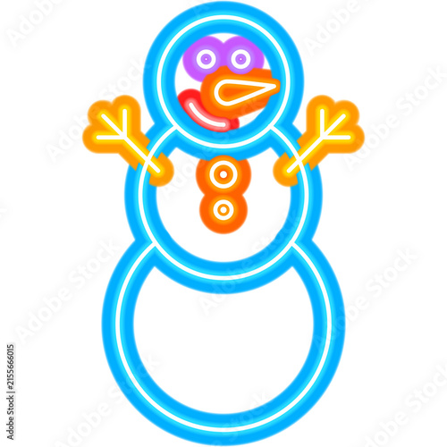 Snowman Neon Sign. Vector Illustration of Winter Christmas Holiday Icon.