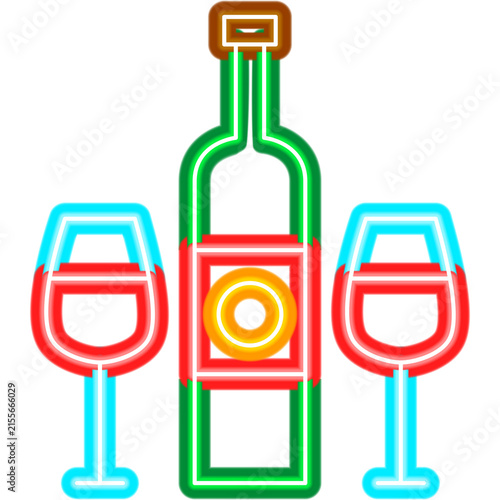 Wine Bottle Glass Neon Sign. Vector Illustration of Drink Promotion. Alcohol Icon