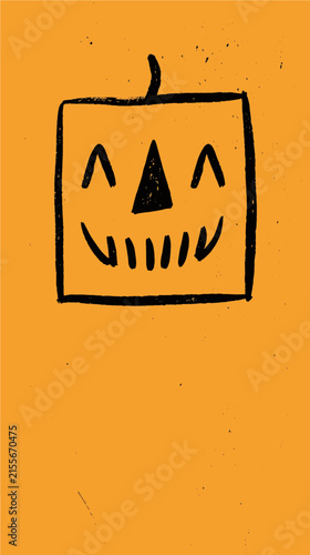 Simple pumpkin drawing on orange background for Halloween season