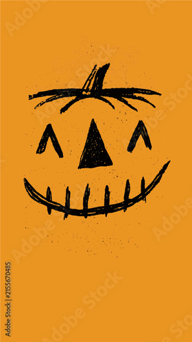 Simple pumpkin drawing on orange background for Halloween season