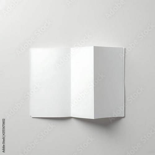 Minimalist White Three-Panel Book Form with Open Pages and Soft Shadows.