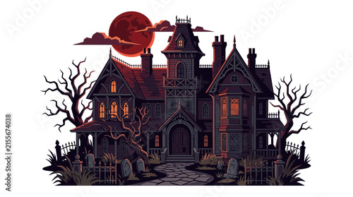 Pixel Art Haunted Mansion Isolated on Transparent Background