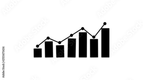 Minimalist black bar chart icon with growth line graph animation on white background