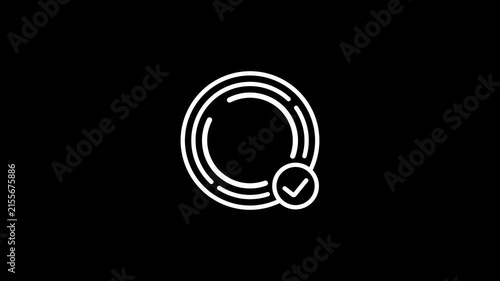 White line art user verification badge animation isolated on dark background