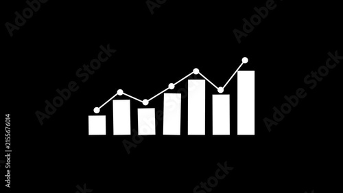 Bar Chart Growth Graph Animation with Line Chart, Business Financial Analytics Concept on Black Background Alpha Channel
