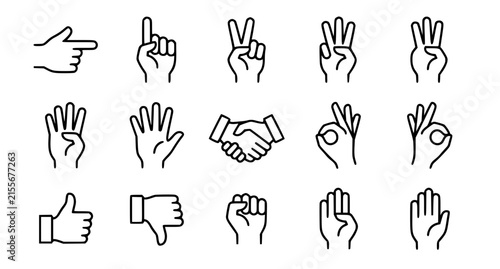 Canvastavla Hand gesture outline icon set with pointing counting thumbs up handshake and oka