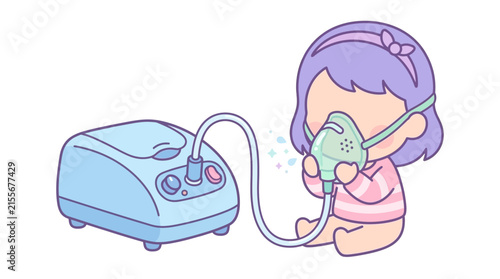 Little girl using nebulizer for breathing treatment