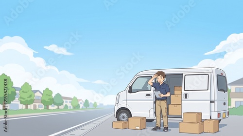 Tapety artystyczne 不在宅への荷物配達と再配達問題に直面する宅配スタッフ