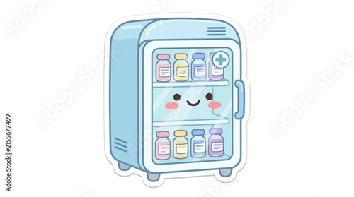 Cute blue medical refrigerator sticker with medicine vials