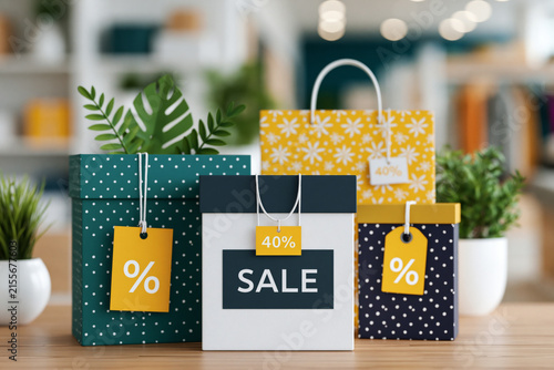 Shopping sale advertisement featuring discount signage and product displays, bright contemporary retail setting, clean visual hierarchy, premium commercial artwork, highlighting the exquisite textures