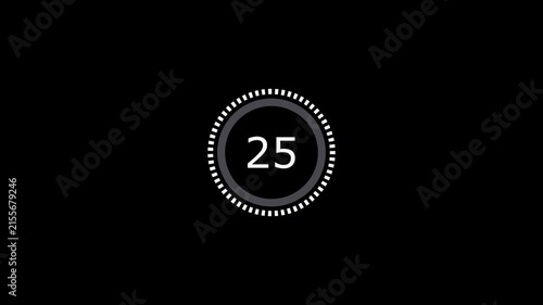 Countdown timer 30second with white circular ring animation on black background