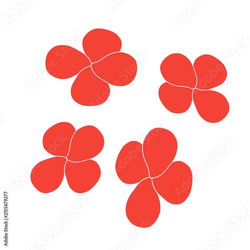 Four petaled red flowers Stylized illustration hand-drawn graphic art