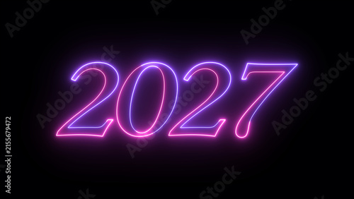Neon glowing 2027 text in purple and pink gradient colors with gradient celebration typography